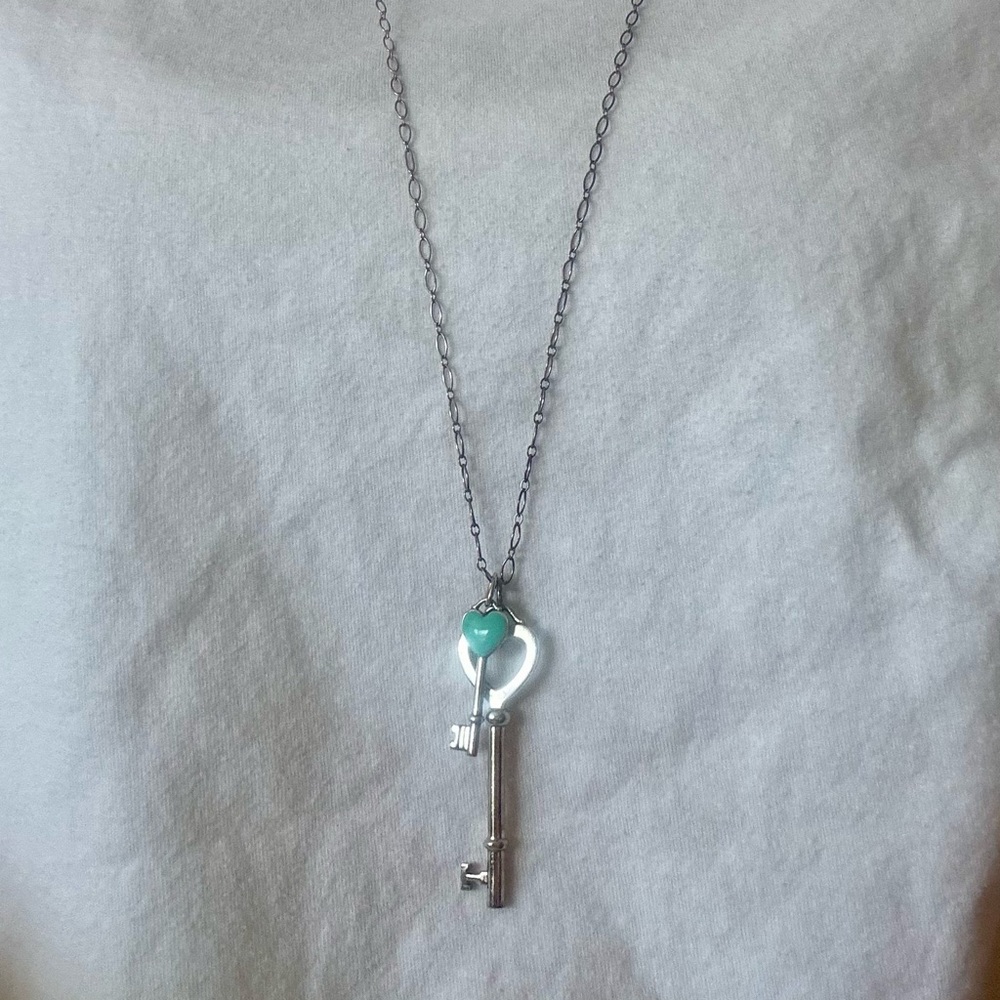 Tiffany & Co. Silver and Green Key Pendant Necklace